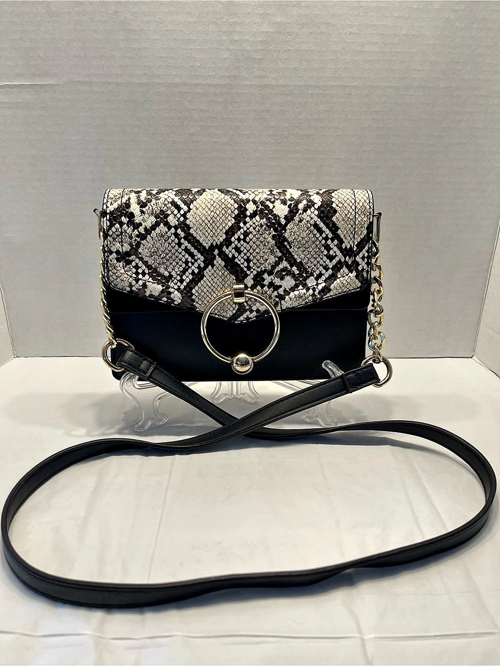 Topshop Snakeskin-Print Shoulder Bag in Black & Brown Like New